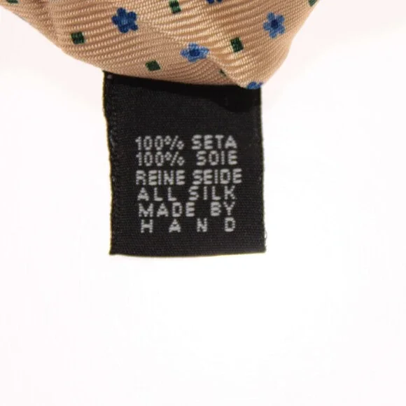 Drake's NWT Neck Tie Beige w/ Blue & Green Mini Floral / Geo Pattern 100% Silk